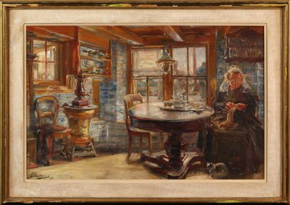 null LIEVIN HERREMANS (BEL/ 1858-1921)

Knitter in an interior

oil on canvas

signed...