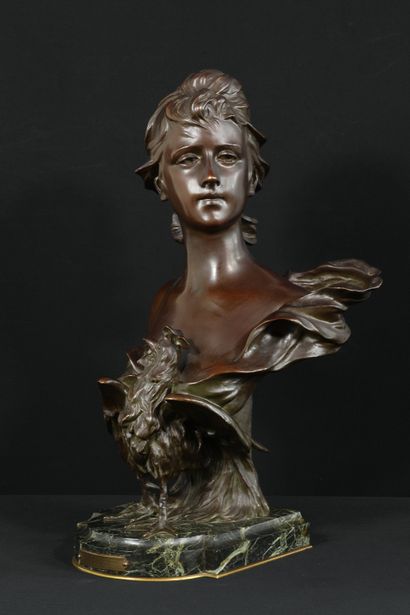 null Anton NELSON (1849-1910) Buste en bronze à patine brune et verte foncée représentant...