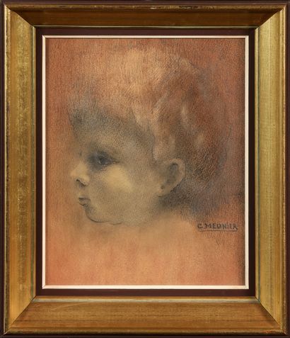 null ATTRIBUTED TO CONSTANTIN MEUNIER (BEL/

1831-1905)

Child's head in profile

graphite...