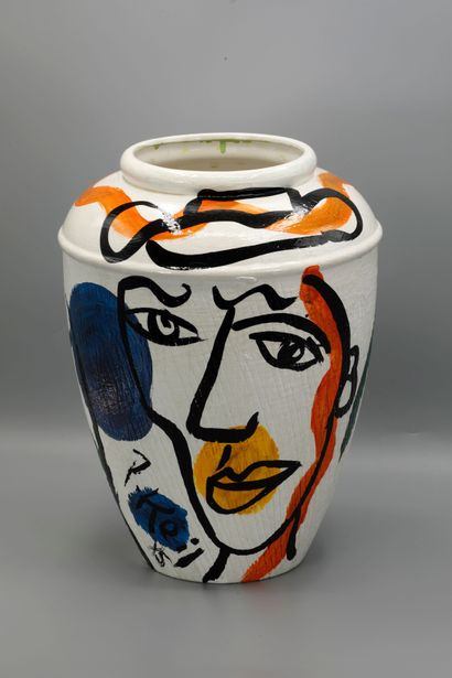 null Peter Robert KEIL (Né en 1942) Vase d'artiste en céramique peinte expressionniste...