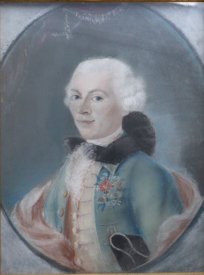null Ecole vénitienne vers 1780. Portrait de Gentilhomme. Pastel sur papier dans...