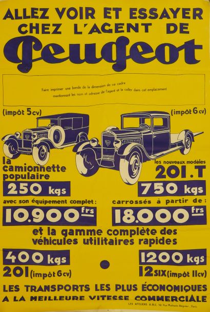 null Lot de 2 affiches publicitaires pour concession Peugeot par les ateliers ABC...