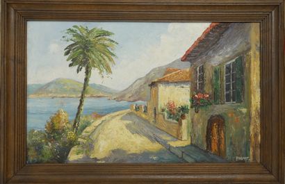 null A. WANSART (1873-1954) Paysage méditerranéen. Huile sur isorel signée en bas...