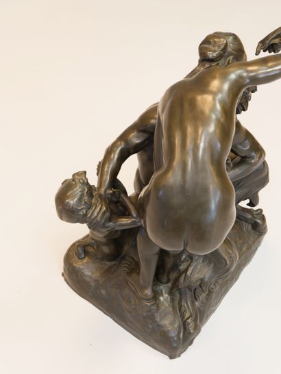 null Jef LAMBEAUX (1852-1908) "La Folle Chanson" Groupe en bronze à patine brune....