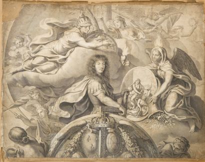 null Ensemble de quatre gravures dont trois anciennes représentant Louis XIV, Napoléon,...
