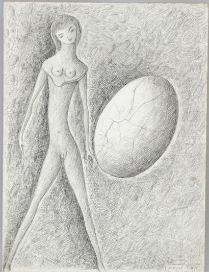 null ARMAND SIMON (BEL/ 1906-1981) 

Untitled (Naked woman standing with egg) 

ink...