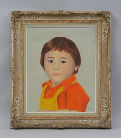 null Ecole Asiatique (Xxe siècle) Portrait d'enfant, Huile sur toile portant un monogramme...