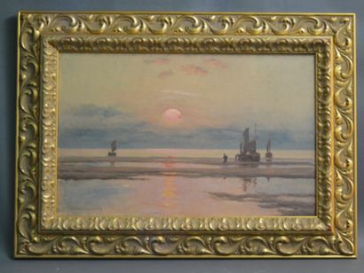 null Jules DENNEULIN (1835-1904)

"Boats on the beach at sunset". 

Oil on canvas...