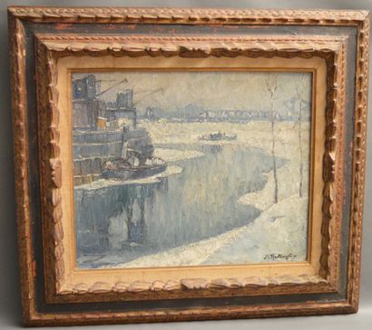 null RAKOWSKI Mecislas de ( POLAND1882- BELGIUM 1947), The Meuse under the snow.

Oil...