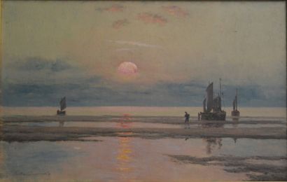 null Jules DENNEULIN (1835-1904)

"Boats on the beach at sunset". 

Oil on canvas...