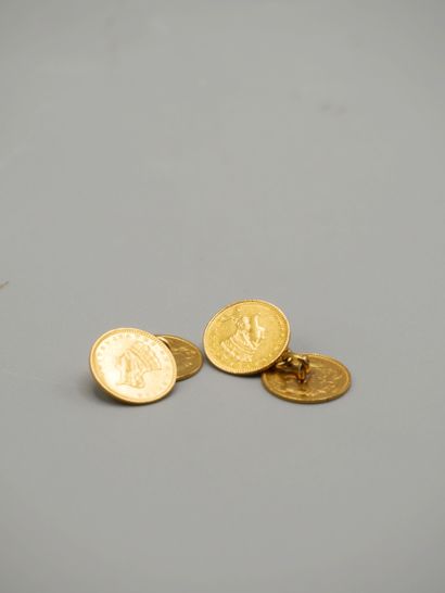 null Paire de boutons de manchettes en or jaune à décor de pièces dollars « Liberty...