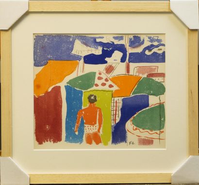 null FERNAND LÉGER (1881-1955), Homme à la plage - Lithographie en couleurs, tirage...