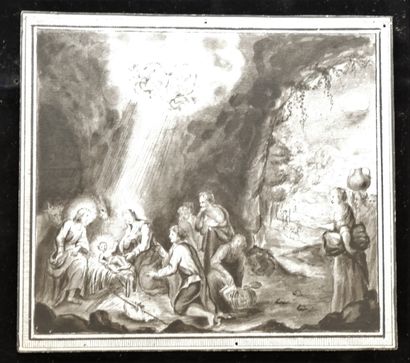 null 
François LEFEBVRE (1747-1817), L’adoration des bergers. Dessin à l’encre, lavis...