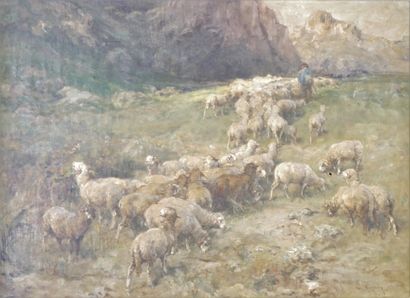 null HENRI-ÉMILIEN ROUSSEAU (FRA/ 1875-1933) 

Berger et troupeau de moutons en transhumance...