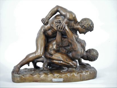 null According to the antique. The wrestlers. Bronze with a medallic patina, signed...