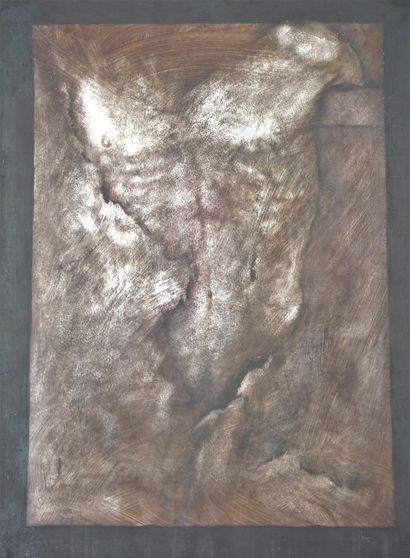 null 20th century SCHOOL. Male nude. Mixed media with an undeciphered signature in...