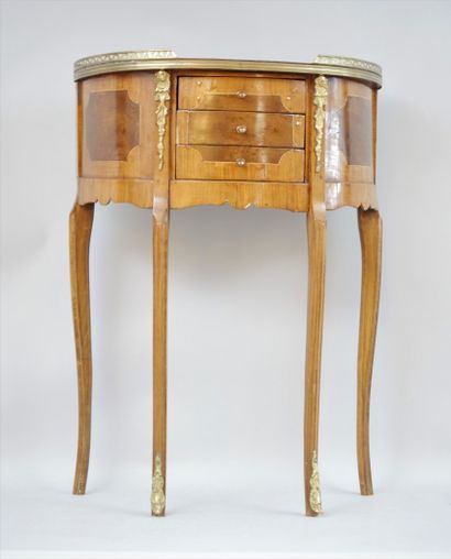 null Small half-moon shaped flying table, resting on four finely curved legs, opens...