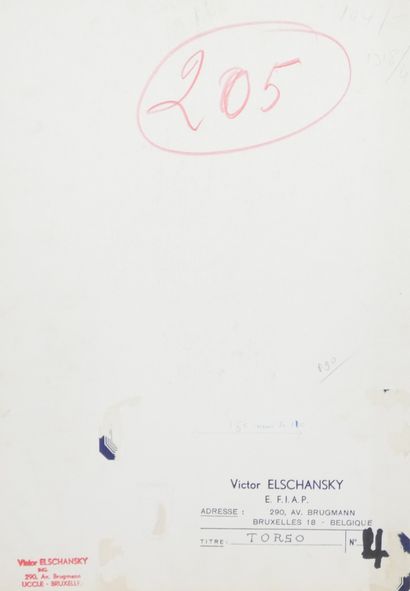null Victor ELSCHANSKY (XXe, né en 1913). Torso n°4 (étude de nu). Circa 1950/70....