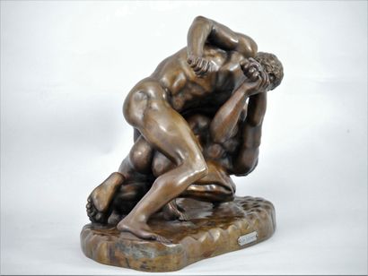 null According to the antique. The wrestlers. Bronze with a medallic patina, signed...