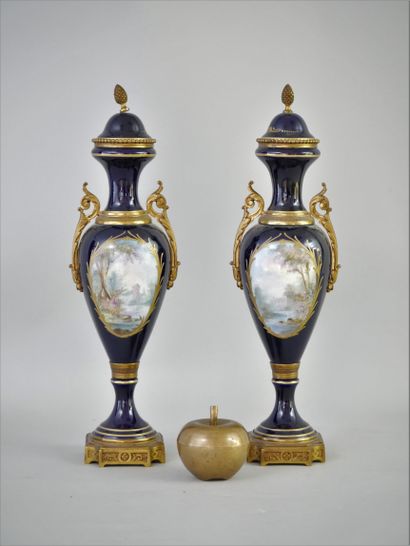 null PARIS, PAIR OF COVERED FUSEAUX VASES, in the Sèvres style, circa 1880

Porcelain...