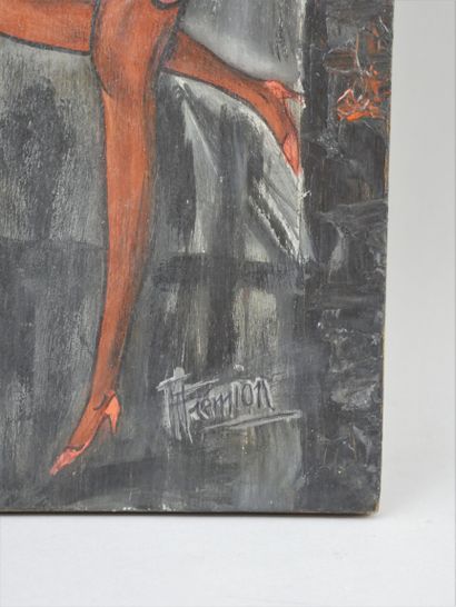 null FREMION (XXth century) Night out. Oil on panel signed lower right. 55 x 21,5...