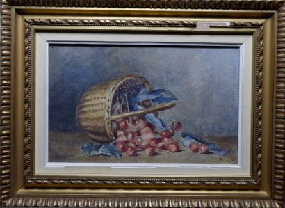 null A. VALLES (XXth century). Basket of cherries. Watercolour. Signed lower right....
