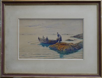 null Felix BIZIEN (1876-1946). Dinard. Departure for fishing. Watercolour. Signed...