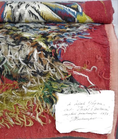null Edmond DUBRUNFAUT. "Envol d'Automne", 1973. Tapisserie manuelle en laine à décor...