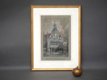 null CH.COLPIN (XXème siècle) Hôtel de Ville de St Quentin, aquarelle et crayon gras,...