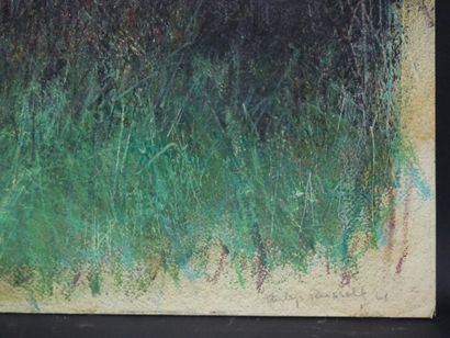 null Philip Russel ( Xxème) . Abstraction, 1961. Huile sur panneau, signée en bas...