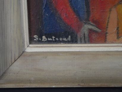 null Solange Bertrand (1913 - 2011). Deux Arlequins. Huile sur toile, signée en bas...