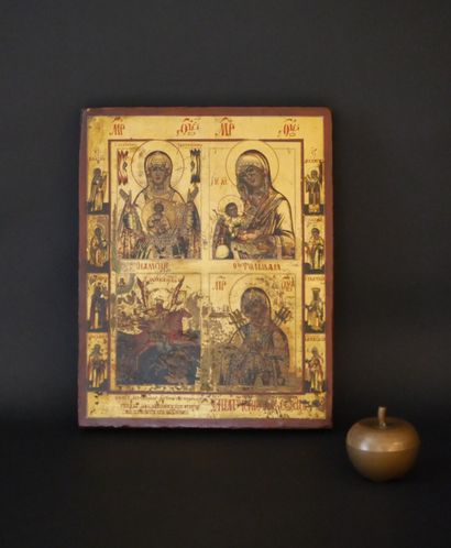 null ICONE de la Vierge et Saint Michel. Tempera sur bois. Russie, fin XIXème siècle....