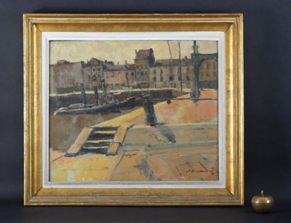 null L. Besmans? (Xxe siècle). Vue sur le port. Huile sur toile, signée en bas à...