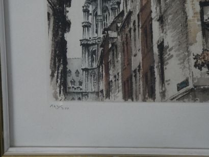 null HEBBELINCK. Bruxelles, Vieux Pignon. Lithographie, signée en bas à droite, justifiée...