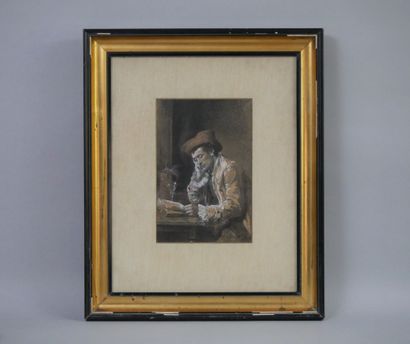 null François-Adolphe GRISON (1845-1914) Gentleman reading. Enhanced charcoal signed...