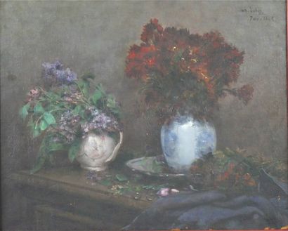 null Jean LUBIN, Still life with flowers. Oil on canvas, signed upper right, located...