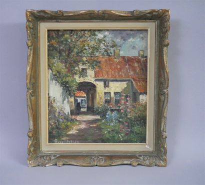 null Franz VAN GENESEN (1887-1945) Jardin à Brugges. Huile sur toile signée en bas...