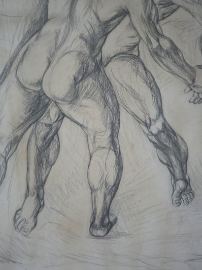 null Simon MONDZAIN (1890-1979) The wrestlers, pencil drawing signed, located Chicago...
