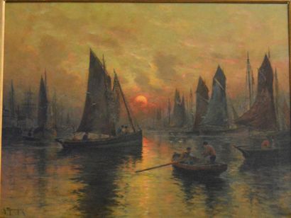 null Georges MARONIEZ (1865-1933) 

"Return from fishing in Boulogne".

Oil on canvas...