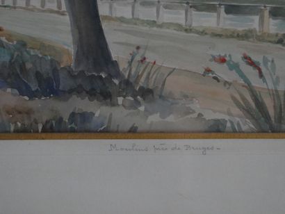 null J.LELOUP (XXeme siècle) Moulins près de Bruges, 1943. Aquarelle signée et datée...