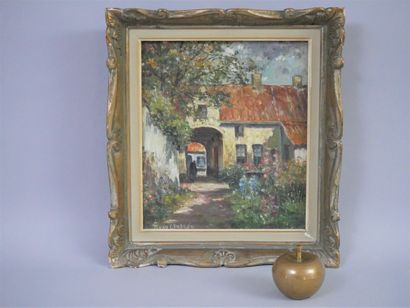 null Franz VAN GENESEN (1887-1945) Jardin à Brugges. Huile sur toile signée en bas...