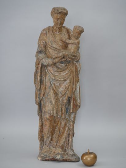 null 
VIRGIN with the Child from Mechelen, in carved wood and traces of polychromy....