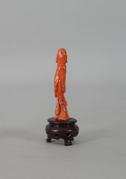 null CHINA, 20th century. Statuette in red coral representing Shou Lao. Height with...