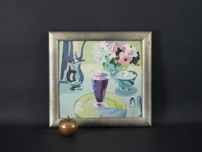 null V. D. AUWERA (Xxe). Still life with a glass of water. Oil on panel, signed upper...