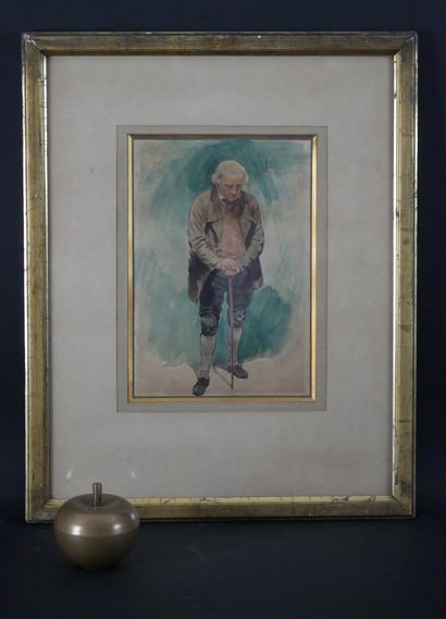 null Adolf DILLENS. (Gand 1821-1877 ) Portrait d'un gentilhomme. Aquarelle réhaussée...