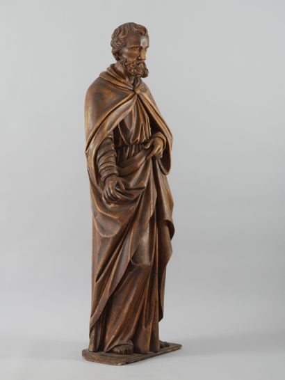 null STATUE de Saint en bois sculpté à patine dorée, Allemagne, fin du XVIIIème siècle...