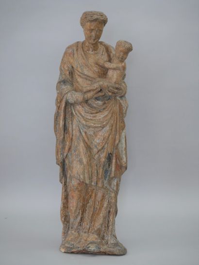 null 
VIRGIN with the Child from Mechelen, in carved wood and traces of polychromy....