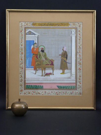 null 
 MINIATURE REPRESENTING A SIKH DIGNITARY. In his palace, a Sikh dignitary,...