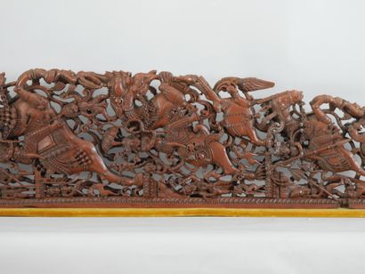 null INDIA, early 20th century. Piece of furniture or architecture carved with horses,...