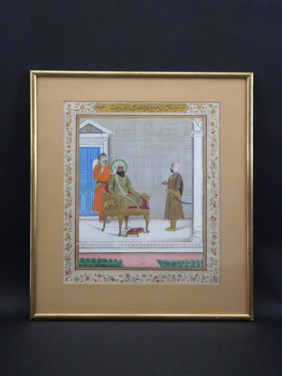 null 
 MINIATURE REPRESENTING A SIKH DIGNITARY. In his palace, a Sikh dignitary,...